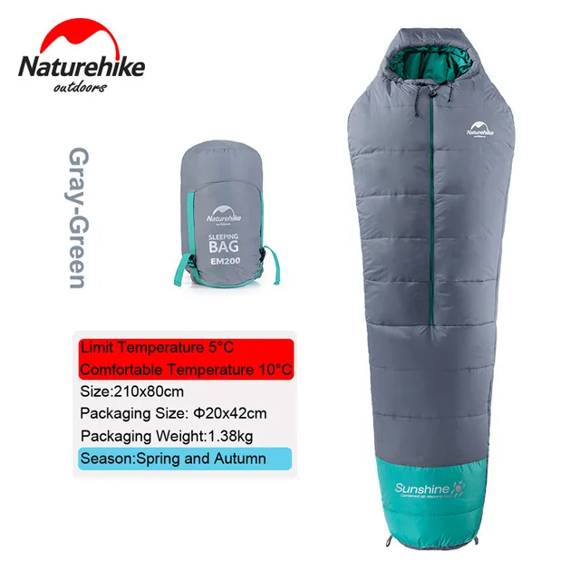 Naturehike кемпинг спальный мешок Мумия Тип спальный мешок легкий открытый теплый хлопок спальные мешки NH17S013-D - Цвет: EM200 Gray