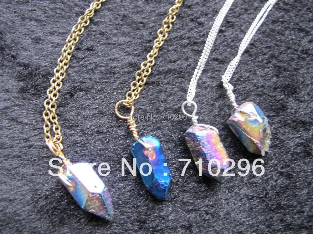 

New Arrived Natural Blue Quartz Rough Point Gem stone Jewelry necklace With Chain 10pcs/lot