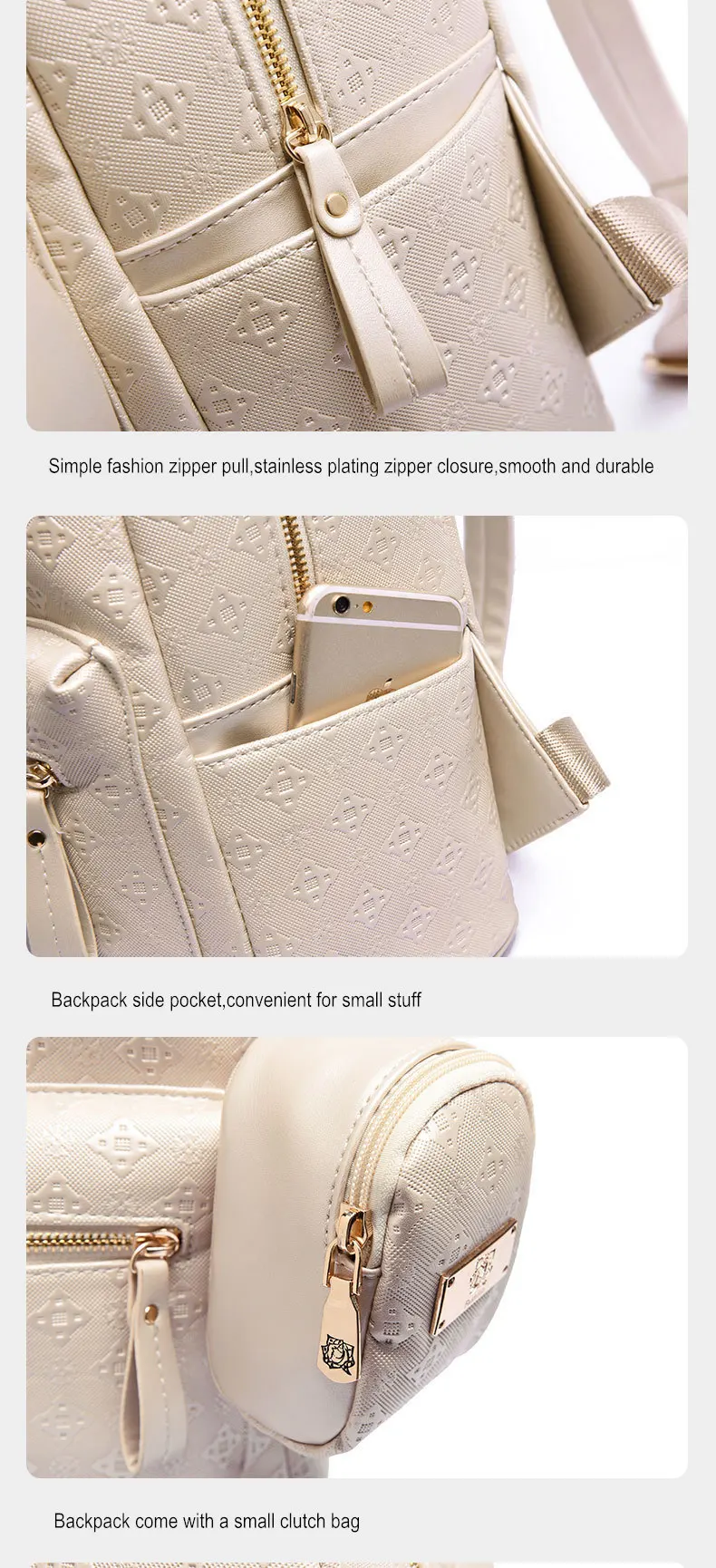 Fashion Brand Women Backpack Leather Zipper Backpack School Bags For Teenagers Girls Waterproof Travel Backpack Champagne Female