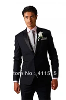 free shippingblack satin groom wear tuxedos groomsmen men wedding dress best man suits custom made cheap groom suit vest