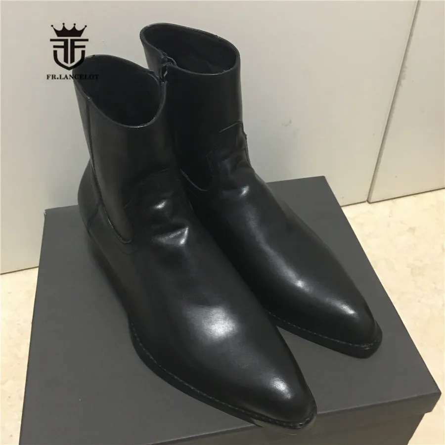 Мужские облегающие ботильоны из натуральной кожи с острым носком| |