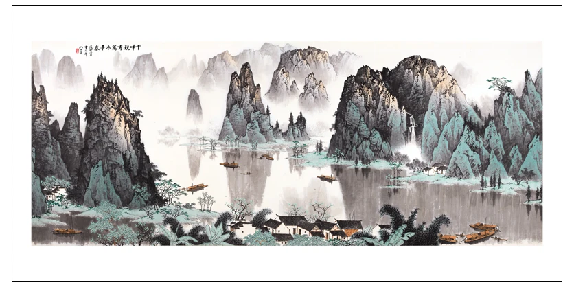 

traditional Chinese painting scenery landscape picture painting on canvas giant black and white picture mountains Chinese art
