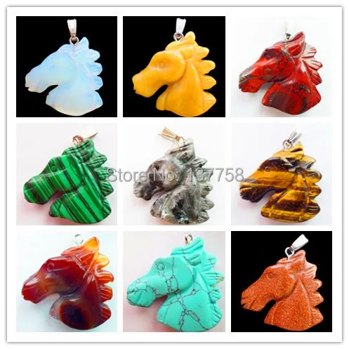 9 шт. красивая резная подвеска в форме лошадиной головы из смешанных камней бисер