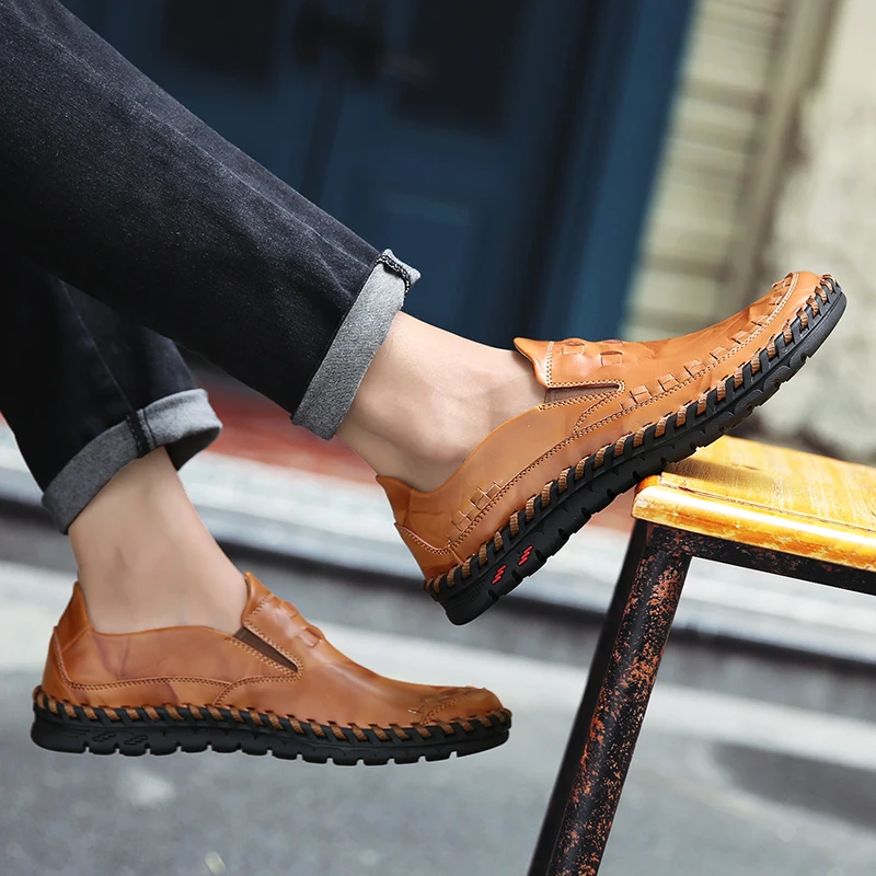 Туфли мужские из натуральной кожи итальянские брендовые без застежки Роскошные