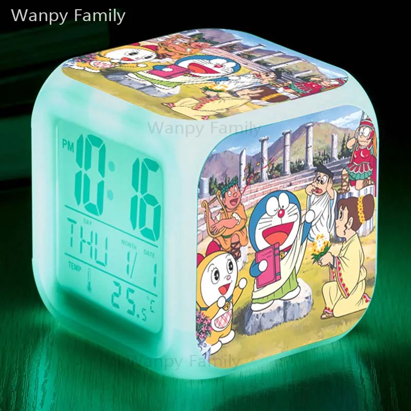 [Wanpy family] кашемировая Толстовка Doraemon, Будильник для детей, подарок на день рождения, прикроватные настольные часы, меняющие цвет, будильник