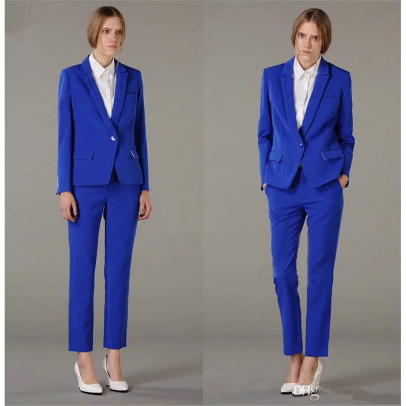 Пиджак и брюки женские деловые костюмы Королевского синего цвета однобортная