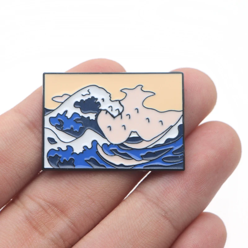 

K30 Van Gogh The Great Wave off Kanagawa Metal Enamel Pins and Brooches for Women Men Lapel Pin Backpack Badge Collar Jewelry