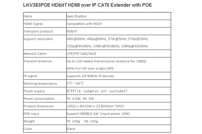 До 120 м LKV383POE HDBitT HDMI удлинитель через один CAT5/5e/6 HDCP конвертер 1080P с POE бесплатная