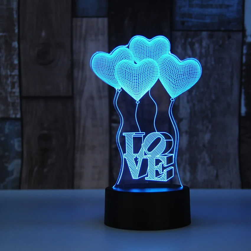

Valentine's Day Gift Heart Shape Colorful 3D Hologram Lamp USB Acrylic Lights Party Favor Girlfriend Gift Present Anniversary
