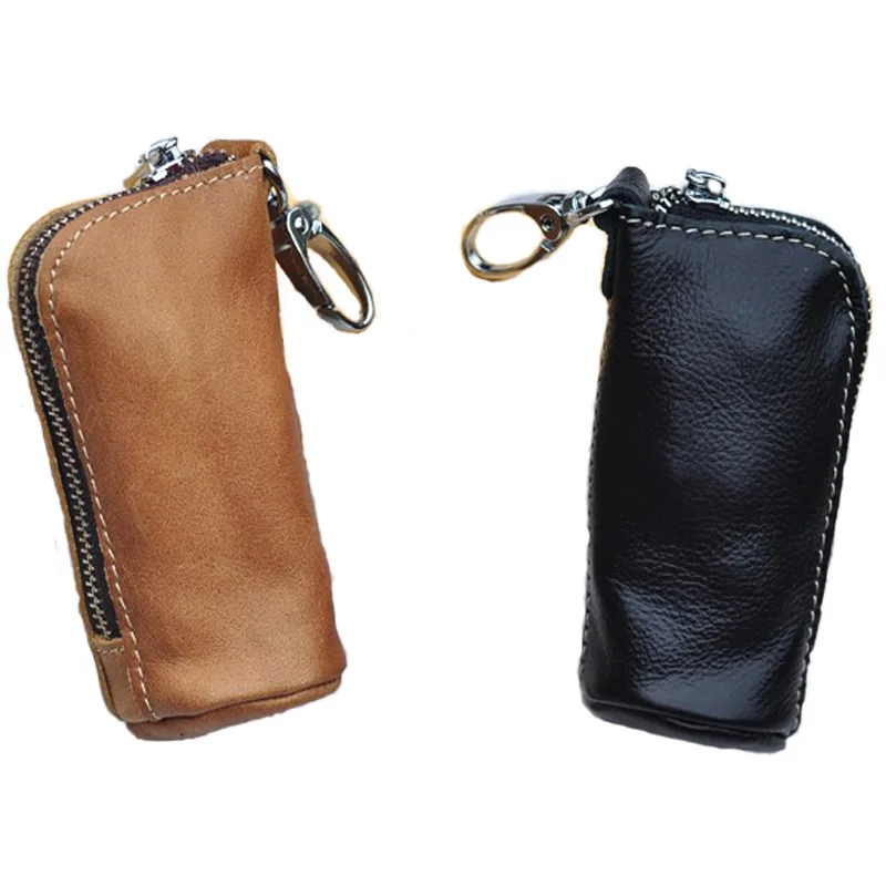 CICICUFF Men Key Bag Genuine Cow Leather Buckets Key Cases Pouch Zipper Keychain Auto Car Key Case Bag Women Home Key Holder