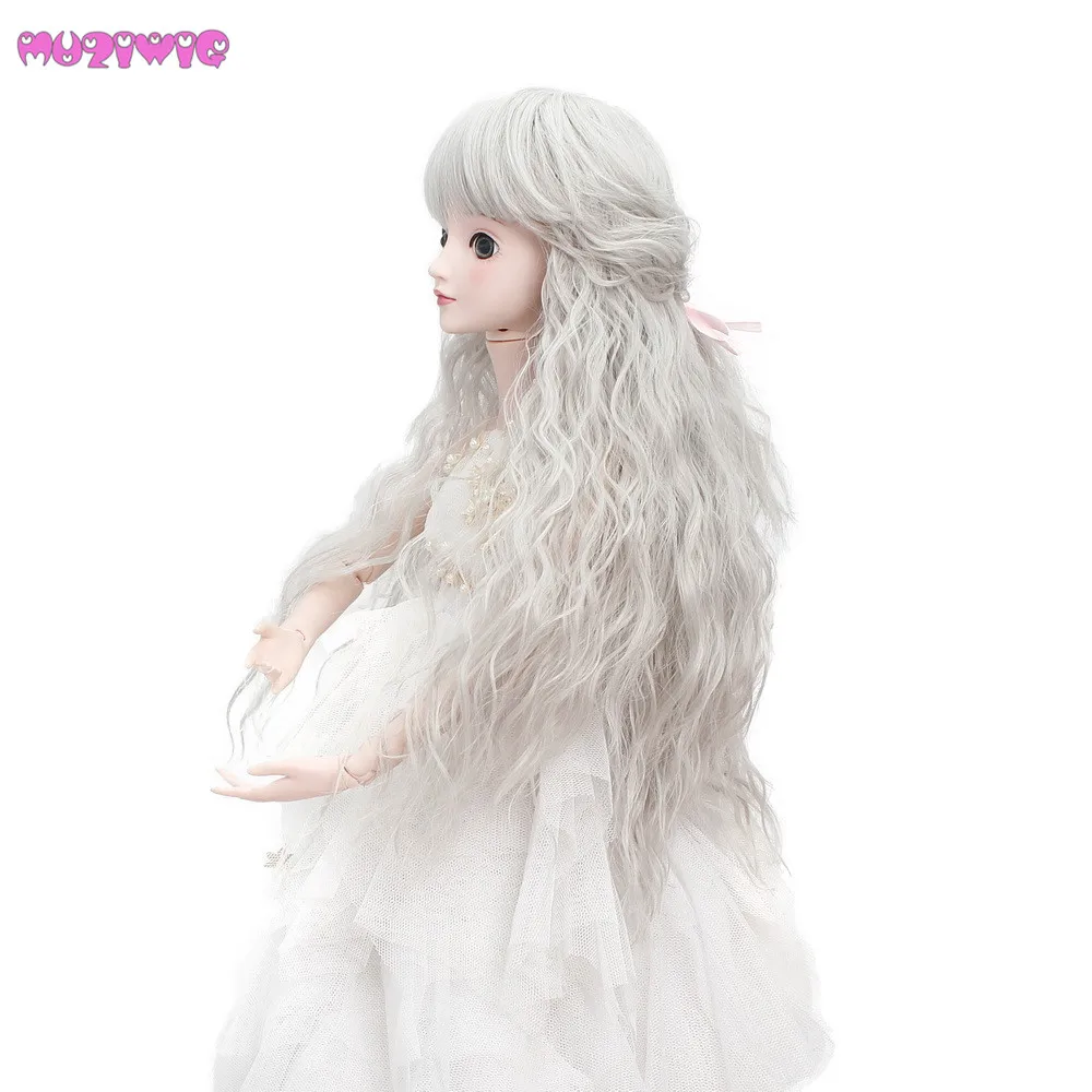 Синтетические волокна длинные кудрявые седые волосы для 1/6 1/4 1/3 BJD девушка парик для кукол только MUZIWIG