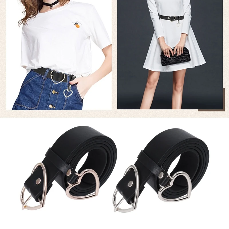 

KLV PU Leather Belt for Women Metal Heart Corset Wedding Party Dress Harajuku Belt