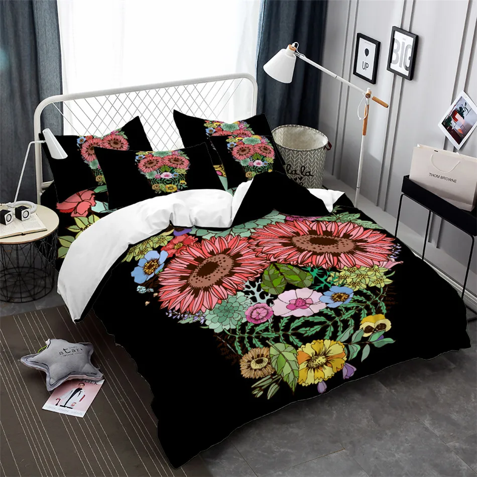 Цветочный Комплект постельного белья с черепом хиппи цветочный дизайн сахарный