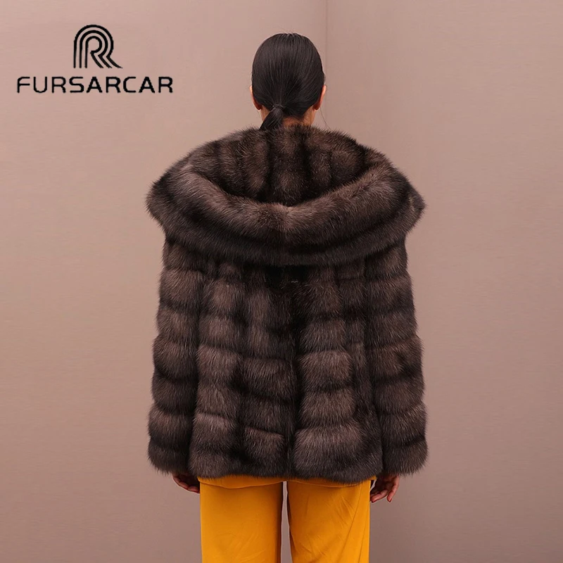 FURSARCAR Новый стиль Для женщин реального норки пальто Зимняя мода натуральная