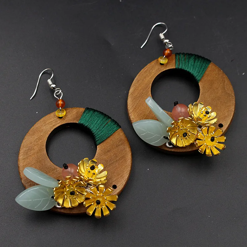 Женские серьги-бабочки Yanting роскошные винтажные круглые деревянные серьги с