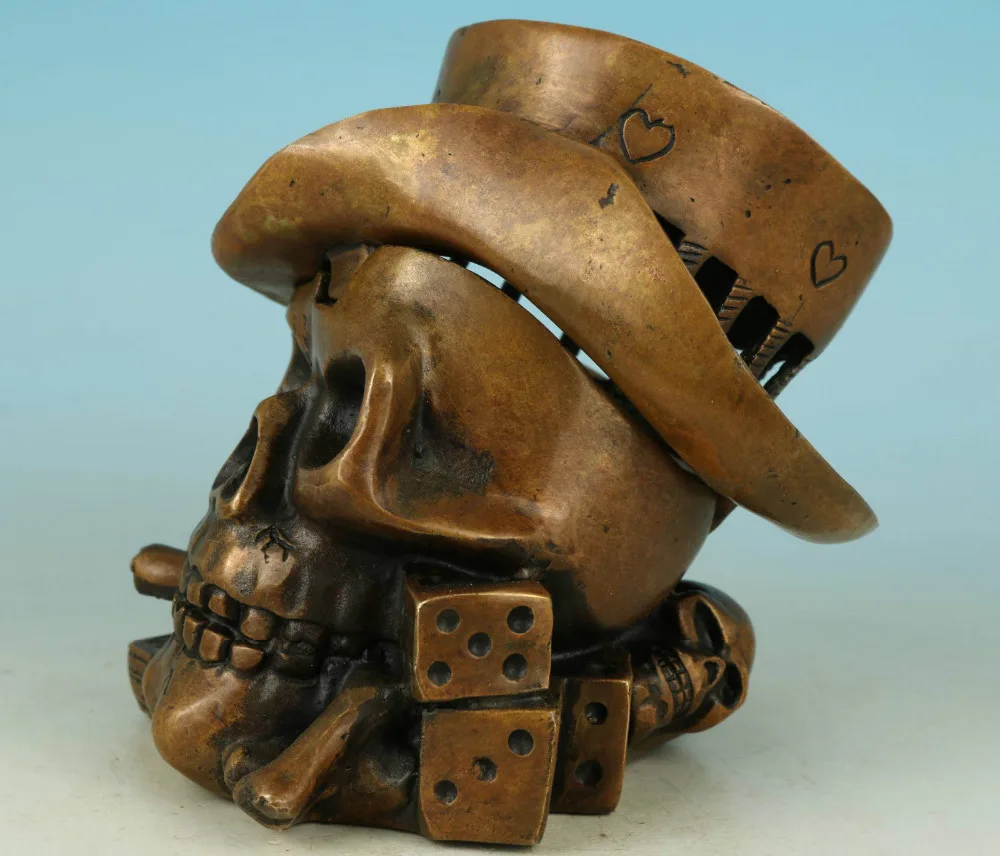 ymying Details about ashtray Ancient Chinese Old Bronze Hand Carved Human Skeleton Dice Statue Pot | Дом и сад
