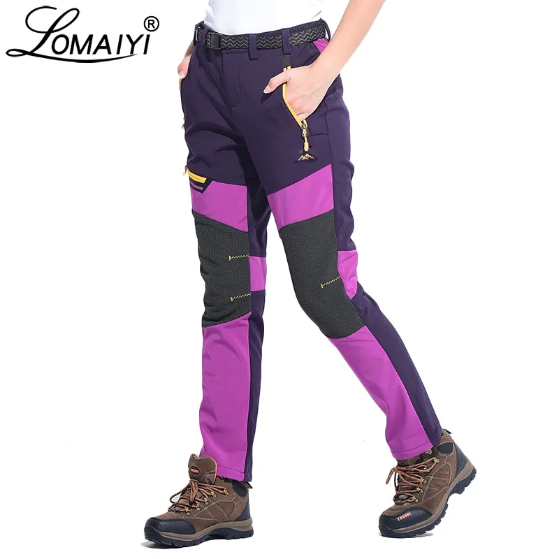 

LOMAIYI Women's Winter Cargo Pants Women Windproof Waterproof Trousers With Zipper Palazzo Pantalon Female Softshell Pants AW008