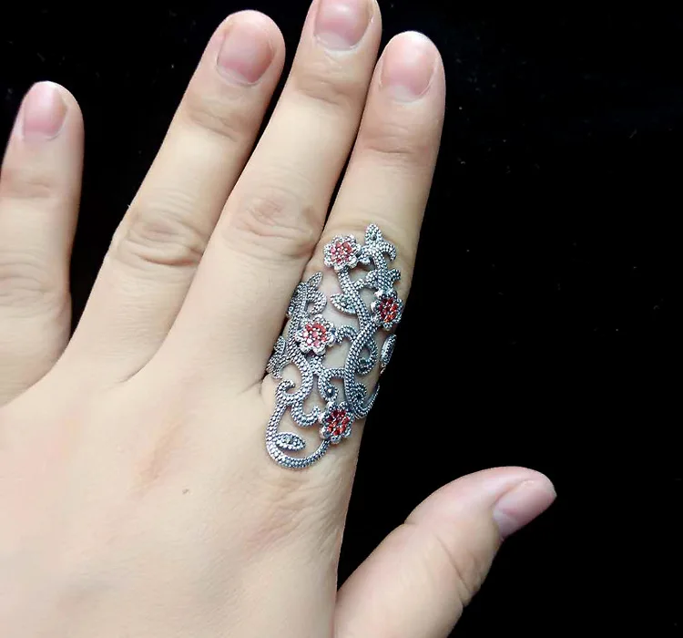 FNJ 925 Серебряное цветочное кольцо Новая мода марказит Циркон S925 Стерлинговое Серебро Кольца для женщин ювелирные изделия регулируемый размер