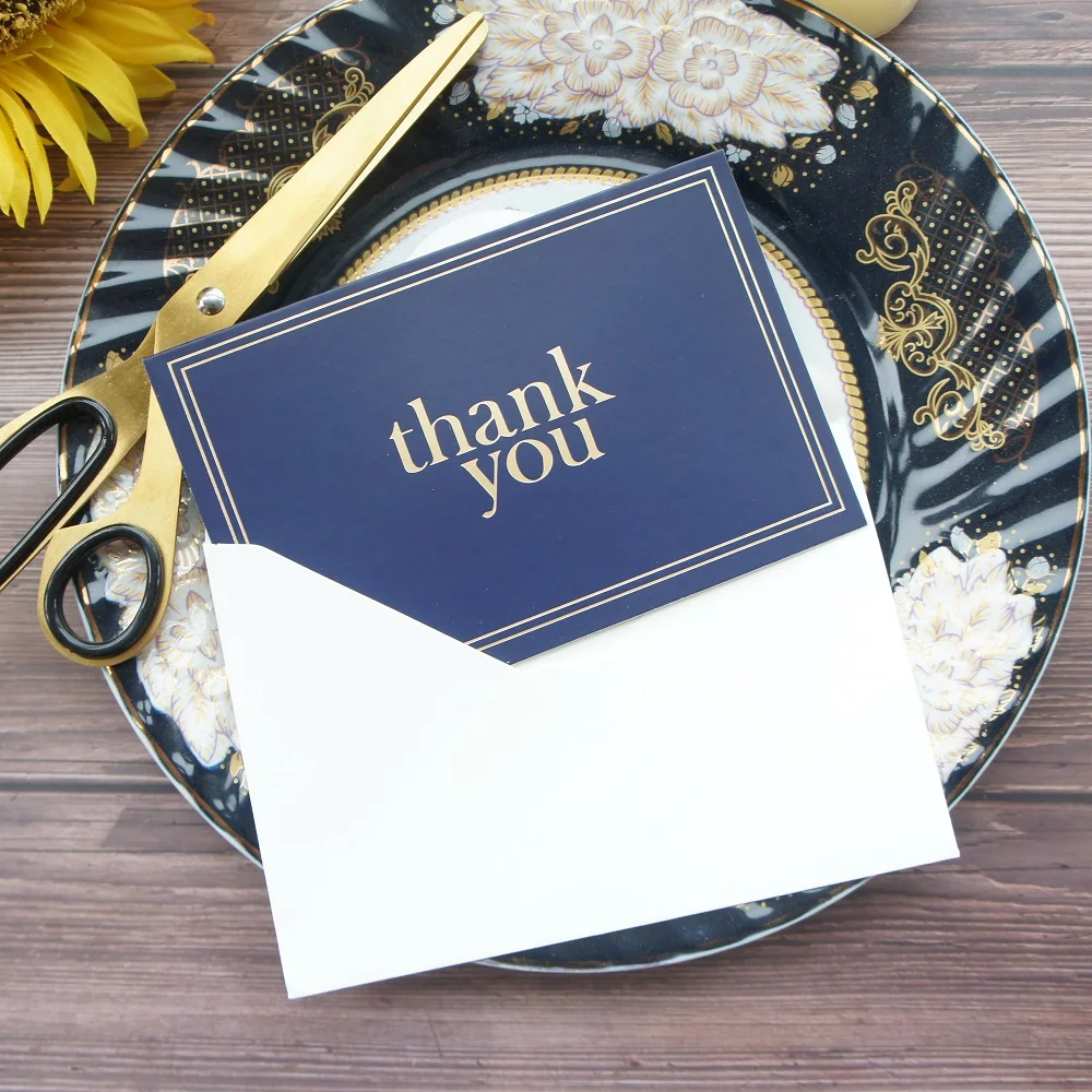 Золотые 25 шт. темно-синие простые спасибо открытки с конвертом поздравительная