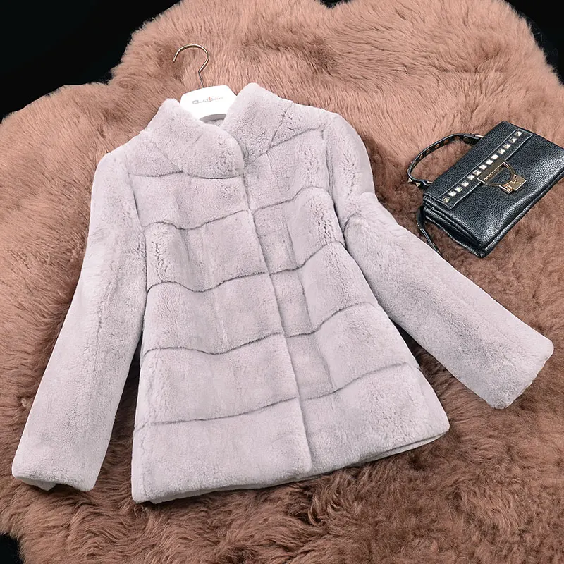 2018 Новый Для женщин зимние кожаные пальто кролика волосы короткие раздел вне