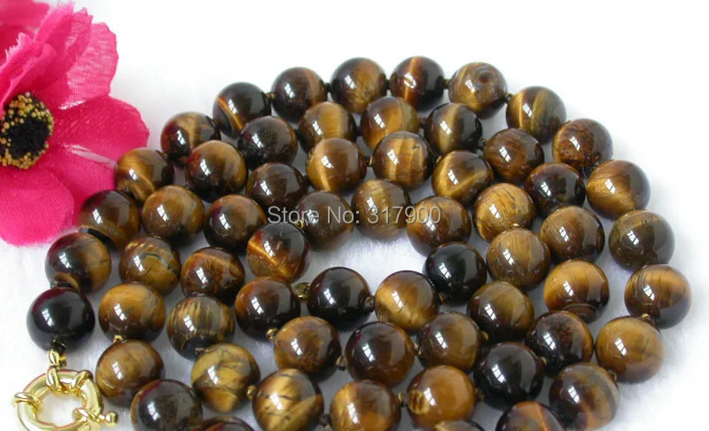 Очаровательное круглое Ожерелье тигровый глаз 33 дюйма 12 мм|tiger eye charm|tiger necklace