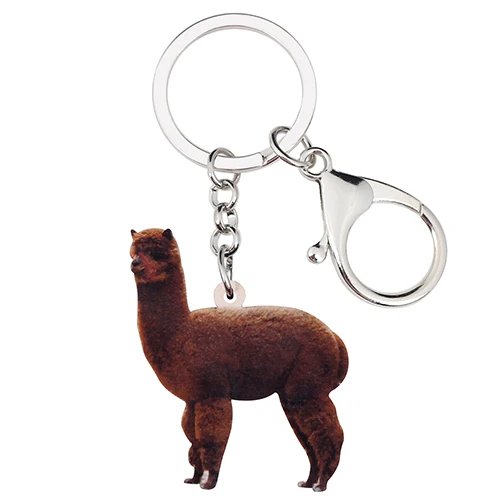 Bonsny акриловые милые альпаки Llamas брелоки цепочки кольцо американские животные ювелирные изделия для женщин девочек Подарочная сумка автомобильный кошелек кулон - Цвет: Brown