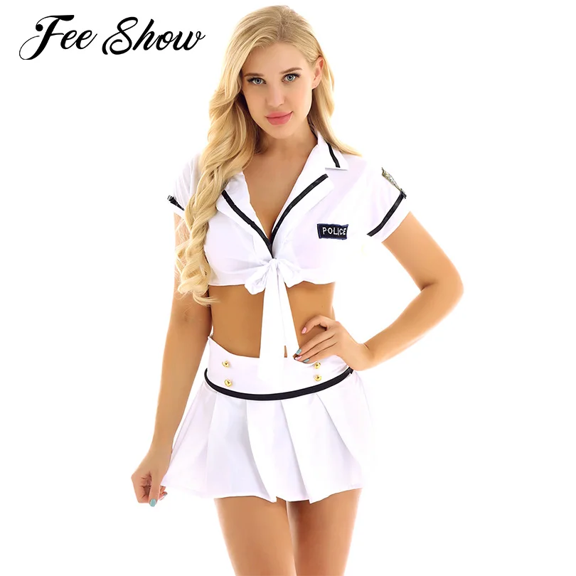 Белый женское нижнее белье сотрудник косплей женщина-полицейский Экзотический