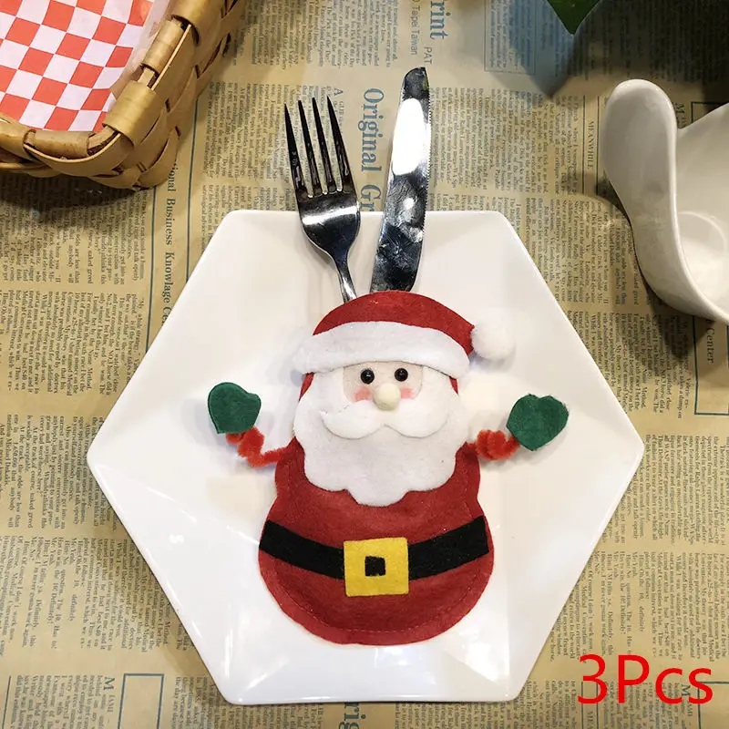B1-3Pcs 3 шт. рождественские украшения для дома Снеговик Санта чехол для столовых приборов ножи конверт для вилок Держатель Карманы стол декор для ужина Рождество год - Цвет: B1-3Pcs