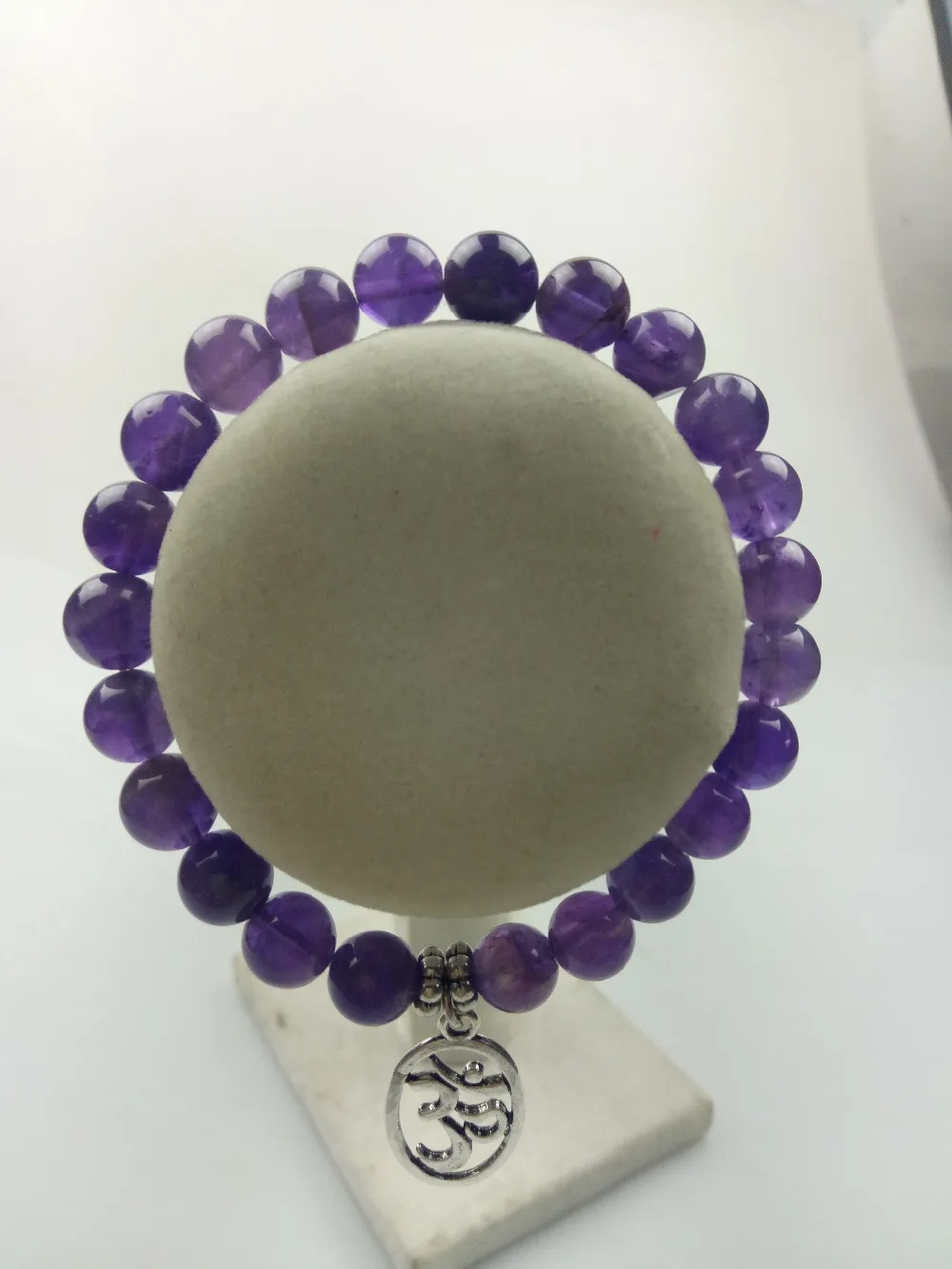 Модные браслеты 8 мм Фиолетовый кварцевый браслет 3D полый кулон фиолетовые