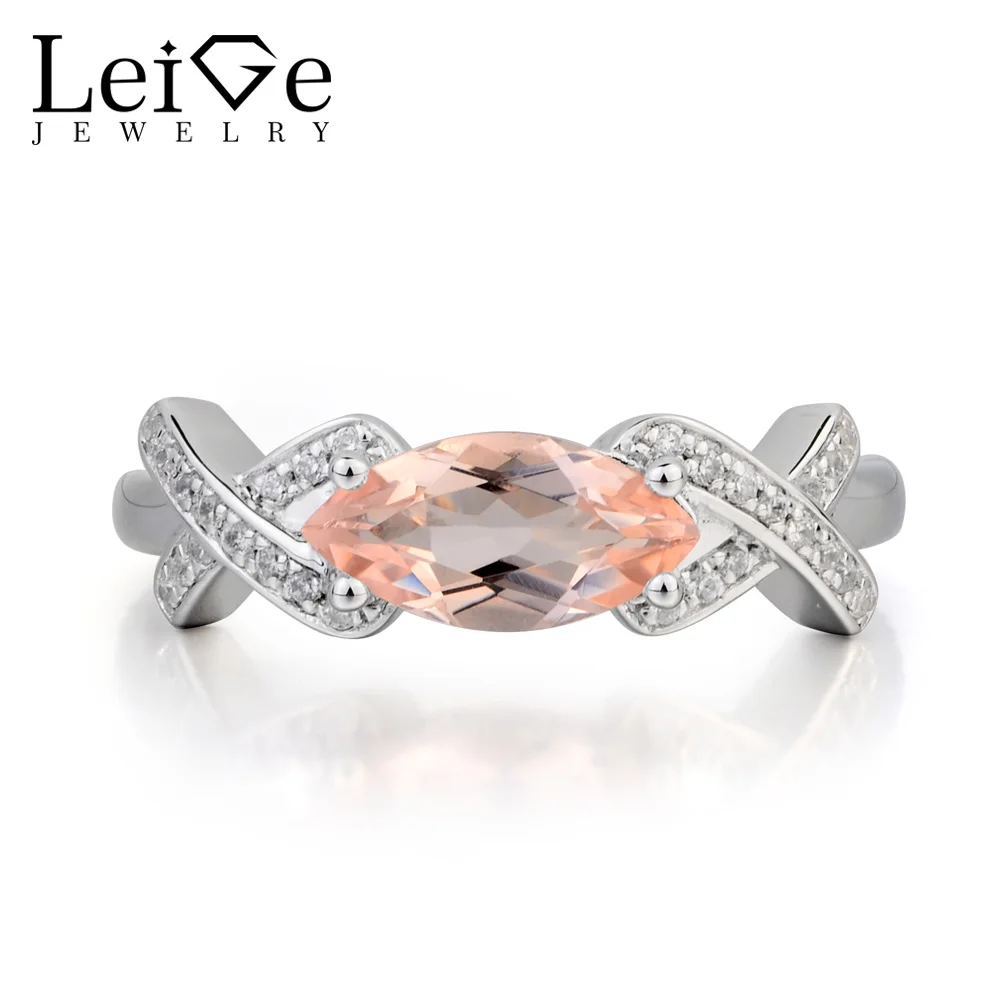 

Leige Jewelry Morganite Engagement Ring Natural Pink Morganite Ring Marquise Cut Pink Gemstone 925 Sterling Silver Ring for Her