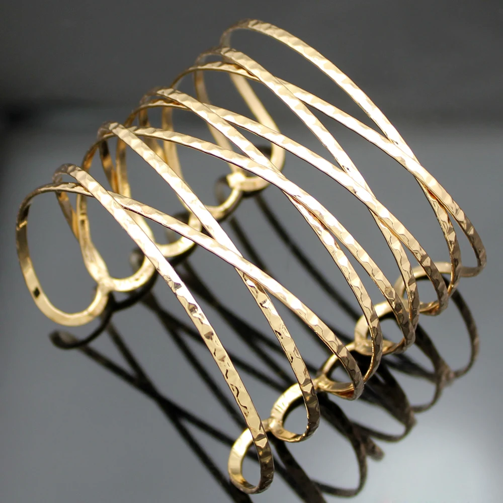 Винтажный Золотой браслет Romina молотковый витой крест открытый широкий новинка