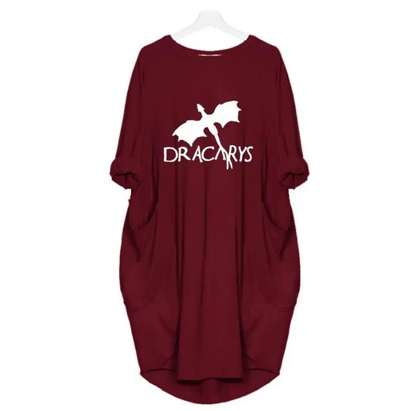 Платье Dracarys с буквенным принтом, платье с карманами, Vestidos, женские платья, летняя одежда Лолиты размера плюс