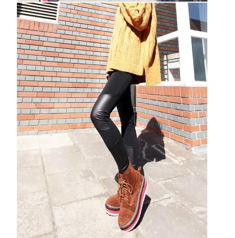 Женские леггинсы брюки мода 2020 Микро волокно искусственная кожа лоскутные штаны