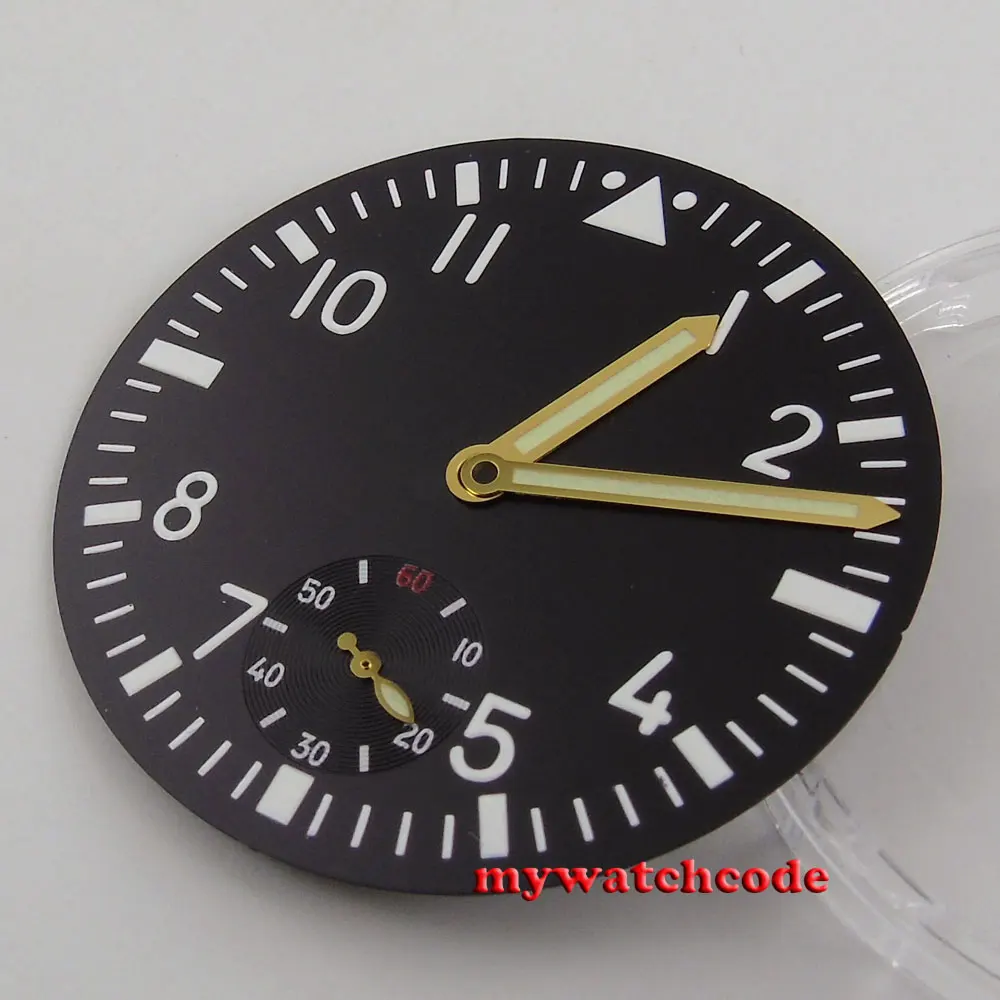 

38.9mm black dial luminous marks dial fit ETA 6498 mens watch D128 (Dial+hands)