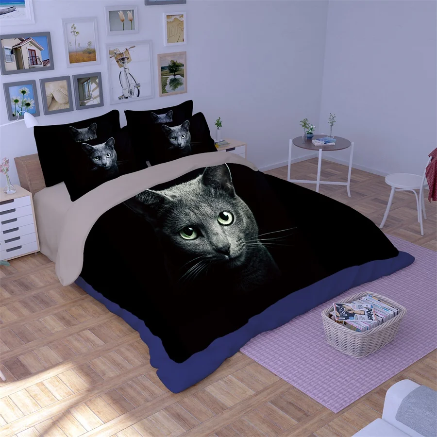 Комплект постельного белья для взрослых с 3D рисунком кота Двухместный