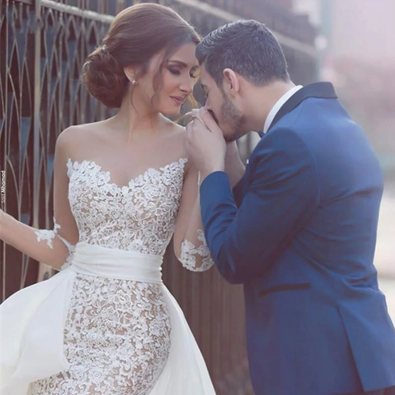 2020 Элегантные Свадебные платья Vestido de Noiva иллюзия длинные рукава кружевные