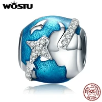 wostu 925 sterling silver i love travel the world beads fit original wst charm bracelet diy fine jewelry gift cqc183