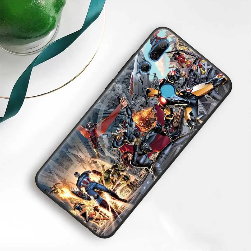 Черные силиконовые чехлы Marvel с супергероями Мстителями для Huawei Honor Y5 Y6 Y7 Y9 Y9 P30 Pro Honor 20 Pro, чехол для телефона