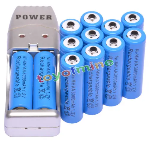 12 шт. AA синий цвет 1 2 V Ni MH 3000mAh аккумуляторная батарея + USB зарядное устройство|ni-mh