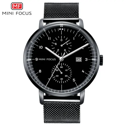 MINIFOCUS Классический Кварцевые часы для мужчин Роза Золотой ультратонкая сетка ремень водостойкий календари бизнес наручные Relogio Masculino - Цвет: ALL BLACK