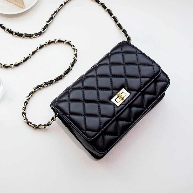 2019 chain bags black women shoulder female purse crossbody plaid handbag quilted sac a main femme leather handbags | Багаж и сумки