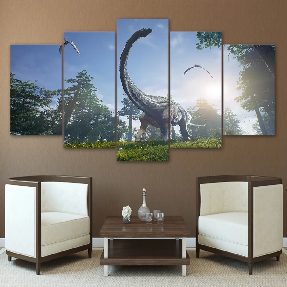 

Modern Wall Art Canvas Prints Landscape 5 Panel Animal Dinosaur Canvas Painting Modular Painting Decor Frames Picture PENGDA