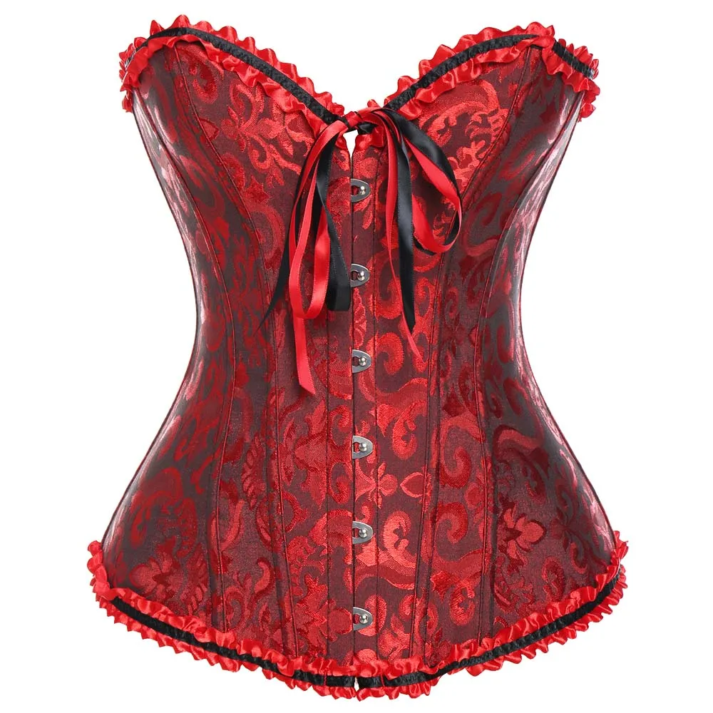 823 Dark Red X-sale прекрасный чистый женский атласный сексуальный бюстье на шнуровке с косточками Топ корсет овербюст парча размера плюс s m l XL-6XL - Цвет: 823 Dark Red