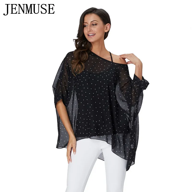 Женская блузка в полоску с рукавом летучая мышь Повседневная шифоновая большого