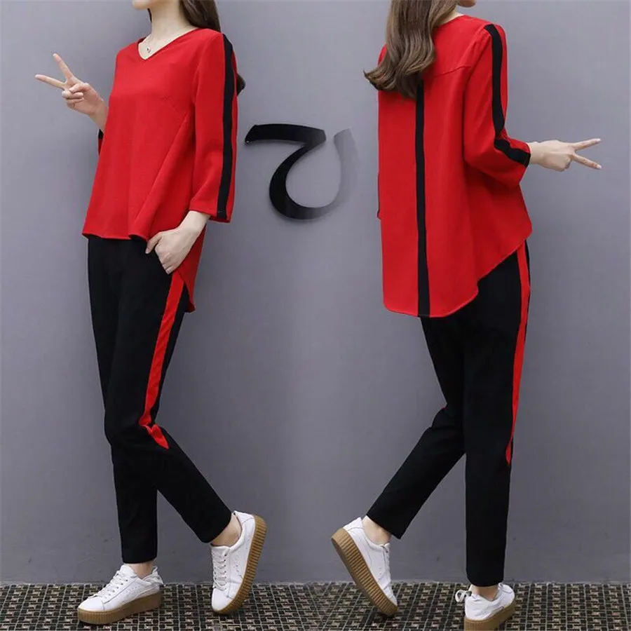 Женский спортивный костюм комплект из двух предметов большого размера летние