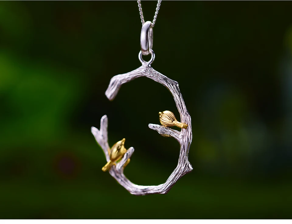 Lotus Fun Настоящее 925 пробы Серебряное натуральное Оригинальное ювелирное изделие 18 к золотая птица на ветке кулон без ожерелья для женщин подарок