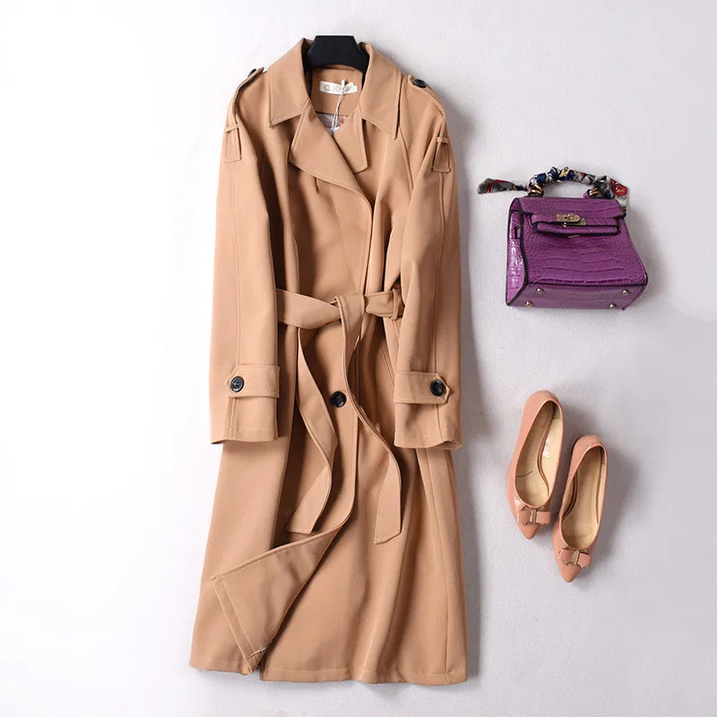 

2019 New Fashion Double Breasted Mid-long Trench Coat Women Casual Slim Belt Cloak Mujer Windbreaker Female Abrigos Brazil R6780