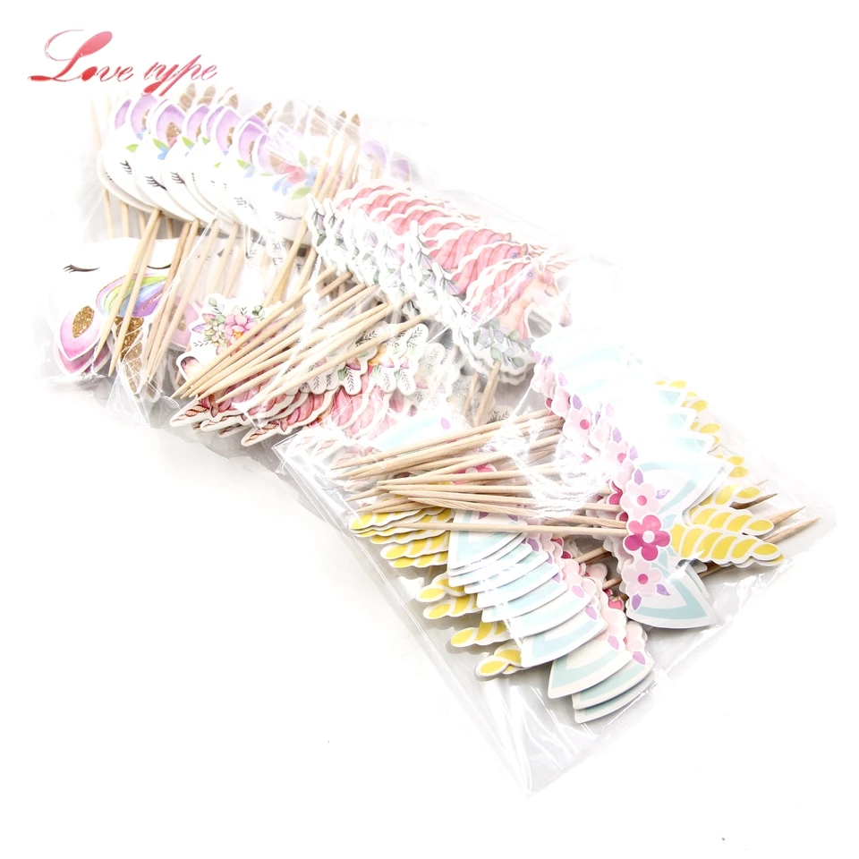 24 шт. милый Единорог кекс топперы для Candy Bar DIY торт Топпер выбирает Baby Shower поставки рождения детей украшения 3 стили