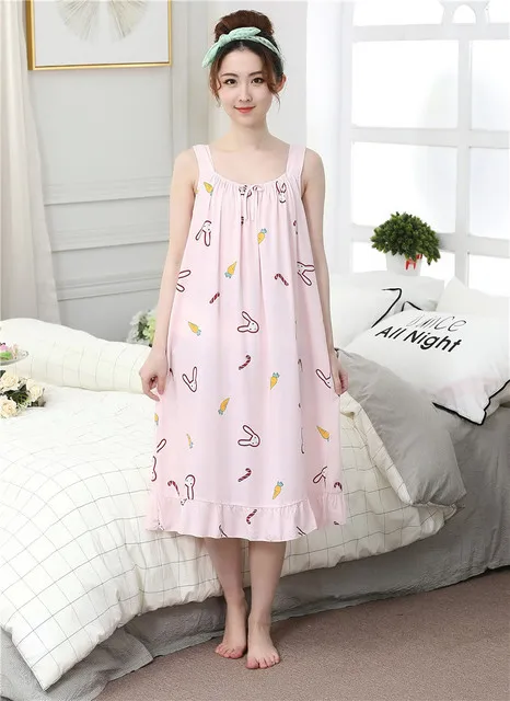 Style 7 Большие женские хлопковые тонкие ночные рубашки, Женская длинная одежда для сна, летние свободные пижамы без рукавов для девочек, ночные рубашки - Цвет: Style 7