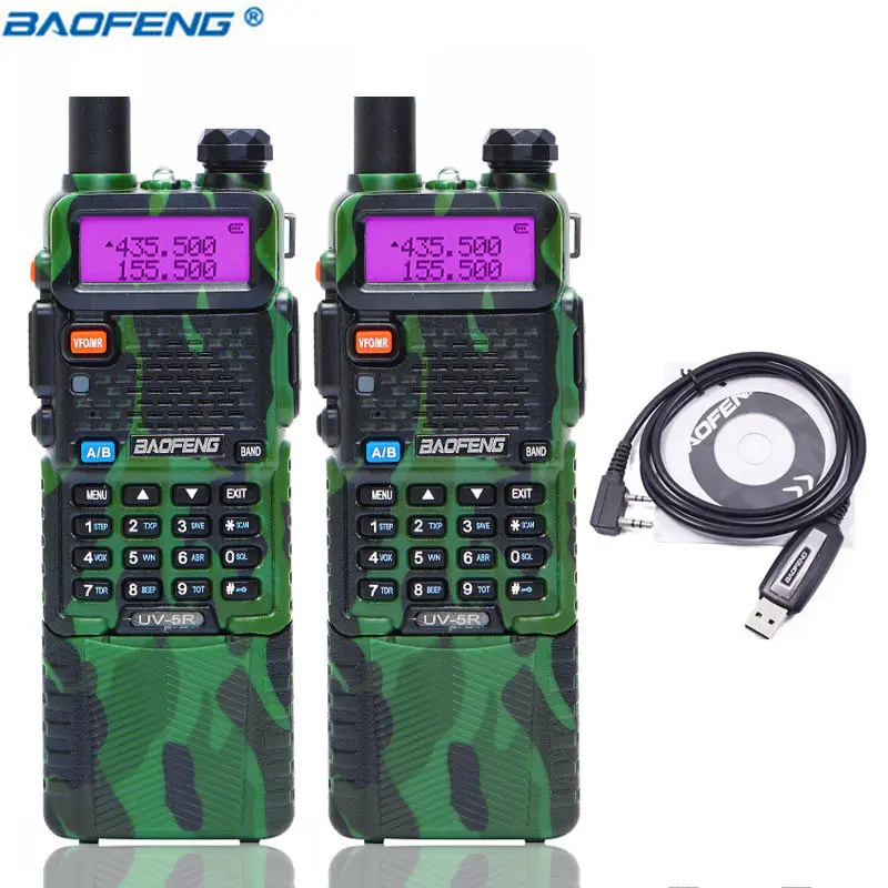camo program cable 2 шт Baofeng UV-5R с 3800 мАч длинной литий-ионной батареей рация Двухдиапазонная VHF+ UHF UV5R Ham двухсторонняя рация+ 2 шт NA-771 антенна - Цвет: camo program cable